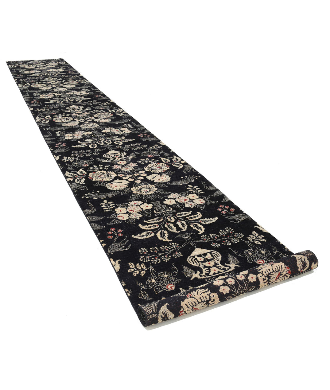 Hand Knotted Artemix Wool Rug - 3'6'' x 22'9'' 3'6'' x 22'9'' (105 X 683) / Black / Ivory