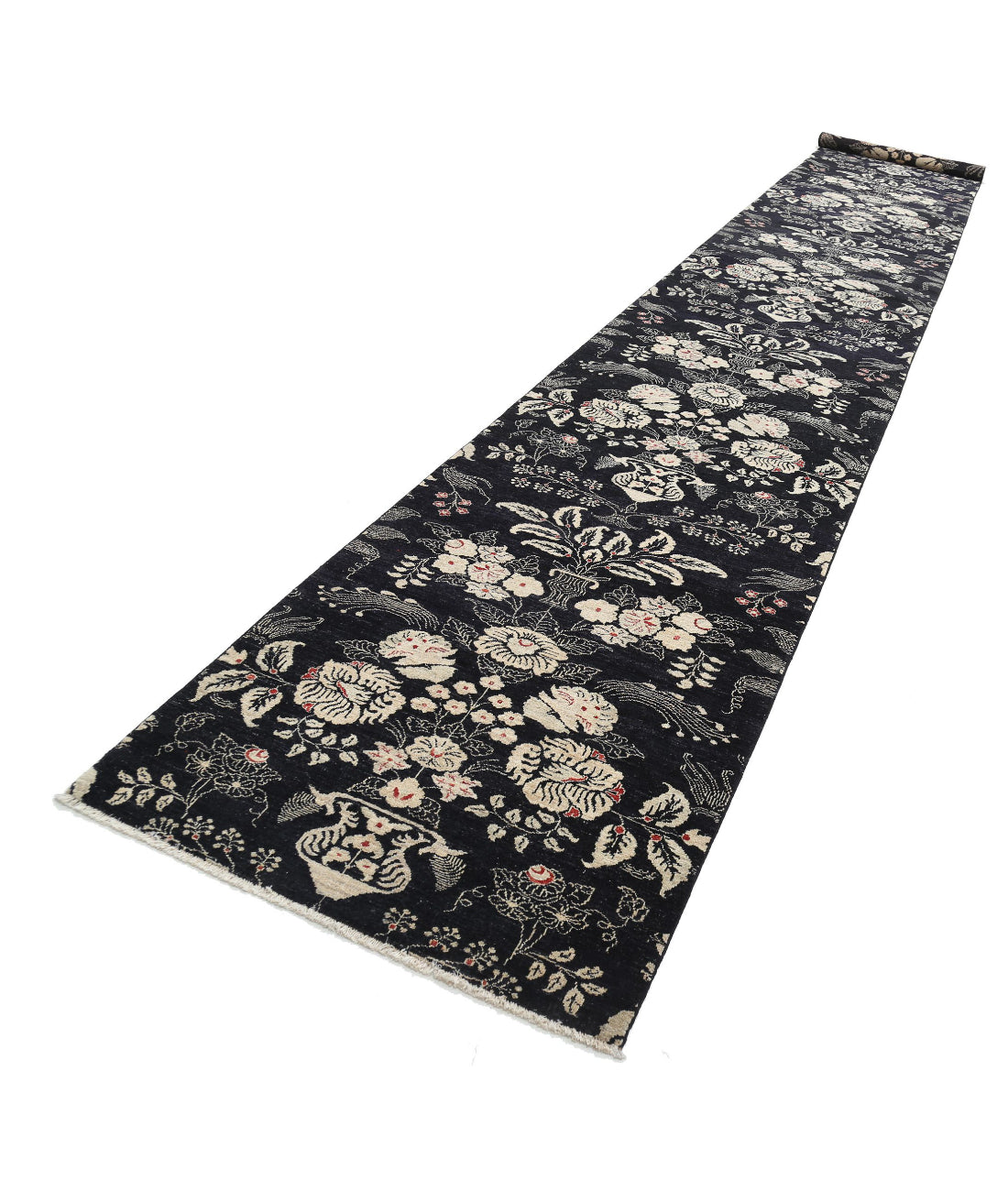 Hand Knotted Artemix Wool Rug - 3'6'' x 22'9'' 3'6'' x 22'9'' (105 X 683) / Black / Ivory