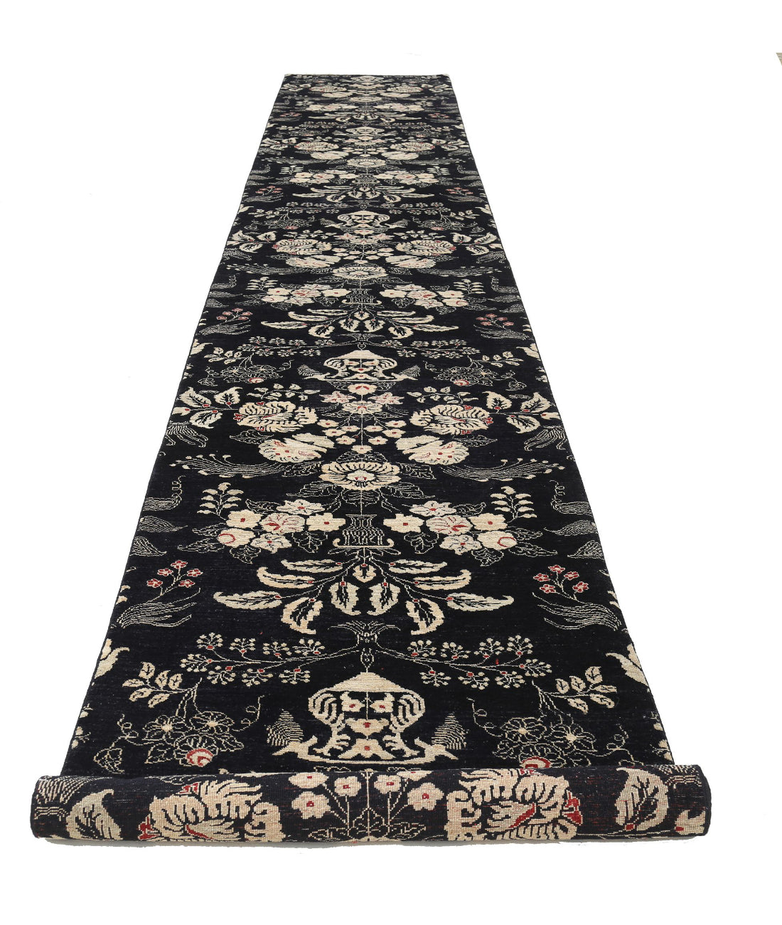 Hand Knotted Artemix Wool Rug - 3'6'' x 22'9'' 3'6'' x 22'9'' (105 X 683) / Black / Ivory
