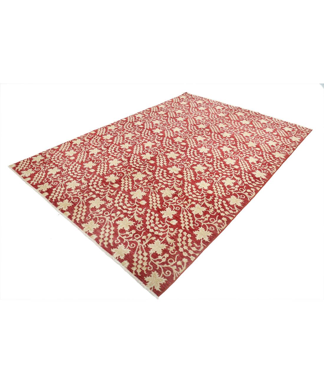 Hand Knotted Artemix Wool Rug - 6'7'' x 9'5'' 6'7'' x 9'5'' (198 X 283) / Red / Ivory