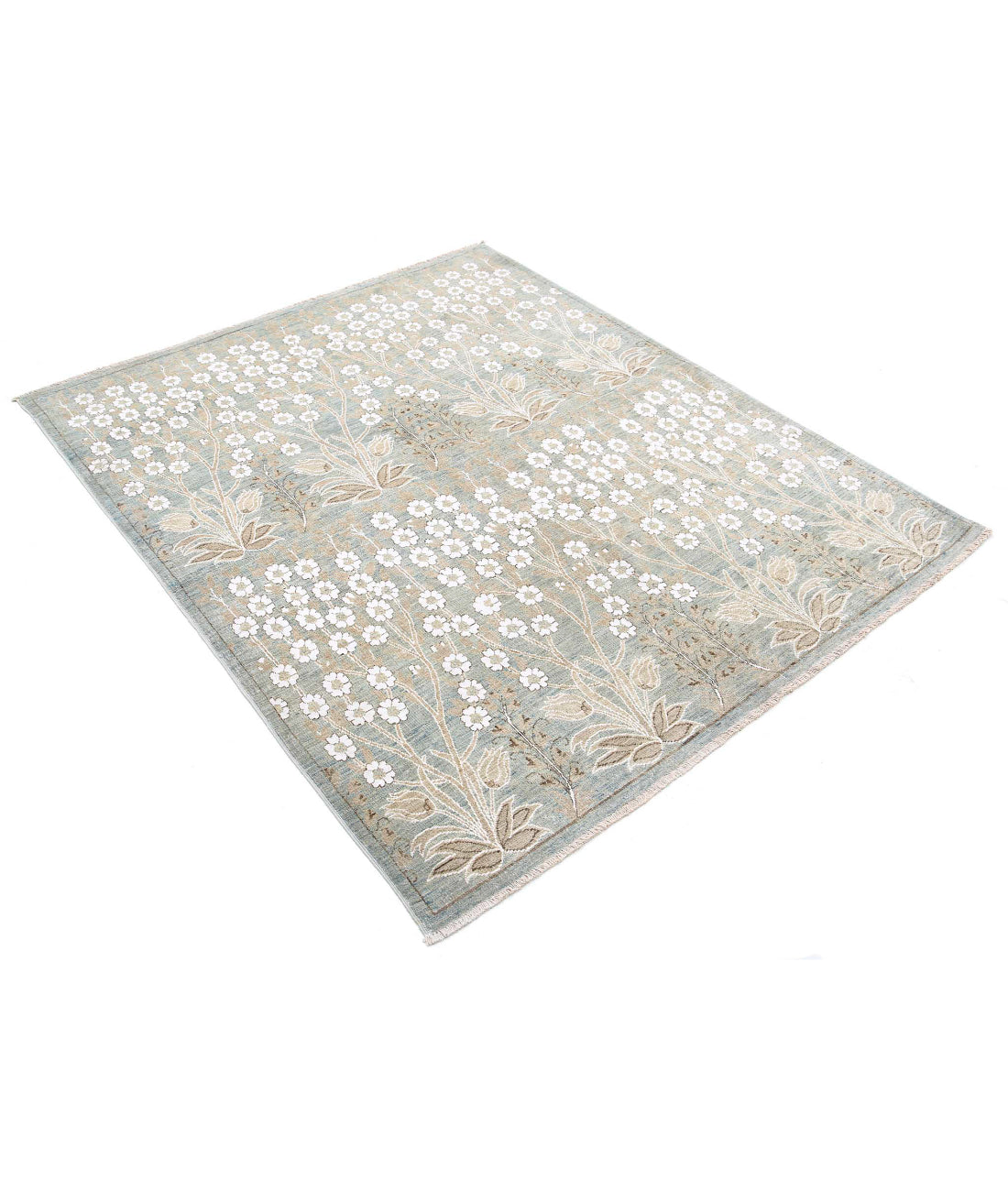 Hand Knotted Fine Artemix Wool & Cotton Rug - 4'9'' x 5'9'' 4'9'' x 5'9'' (143 X 173) / Blue / White