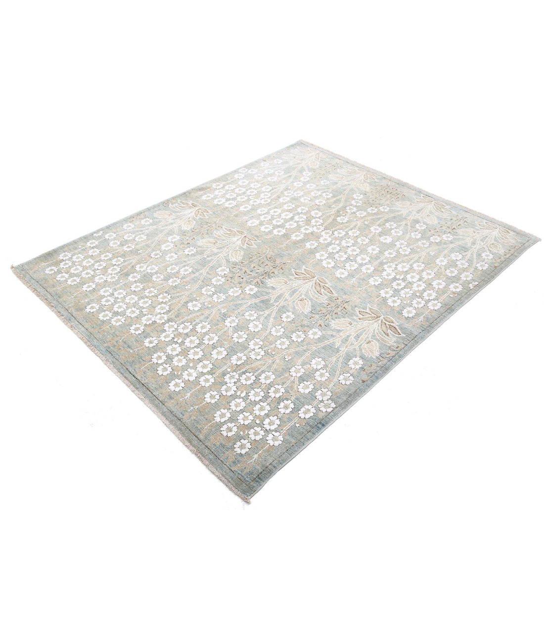 Hand Knotted Fine Artemix Wool & Cotton Rug - 4'9'' x 5'9'' 4'9'' x 5'9'' (143 X 173) / Blue / White
