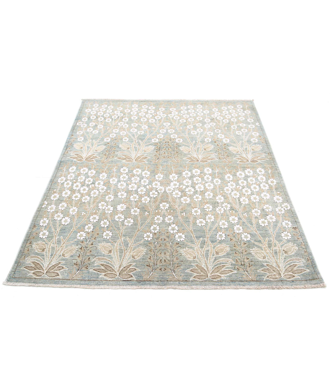 Hand Knotted Fine Artemix Wool & Cotton Rug - 4'9'' x 5'9'' 4'9'' x 5'9'' (143 X 173) / Blue / White
