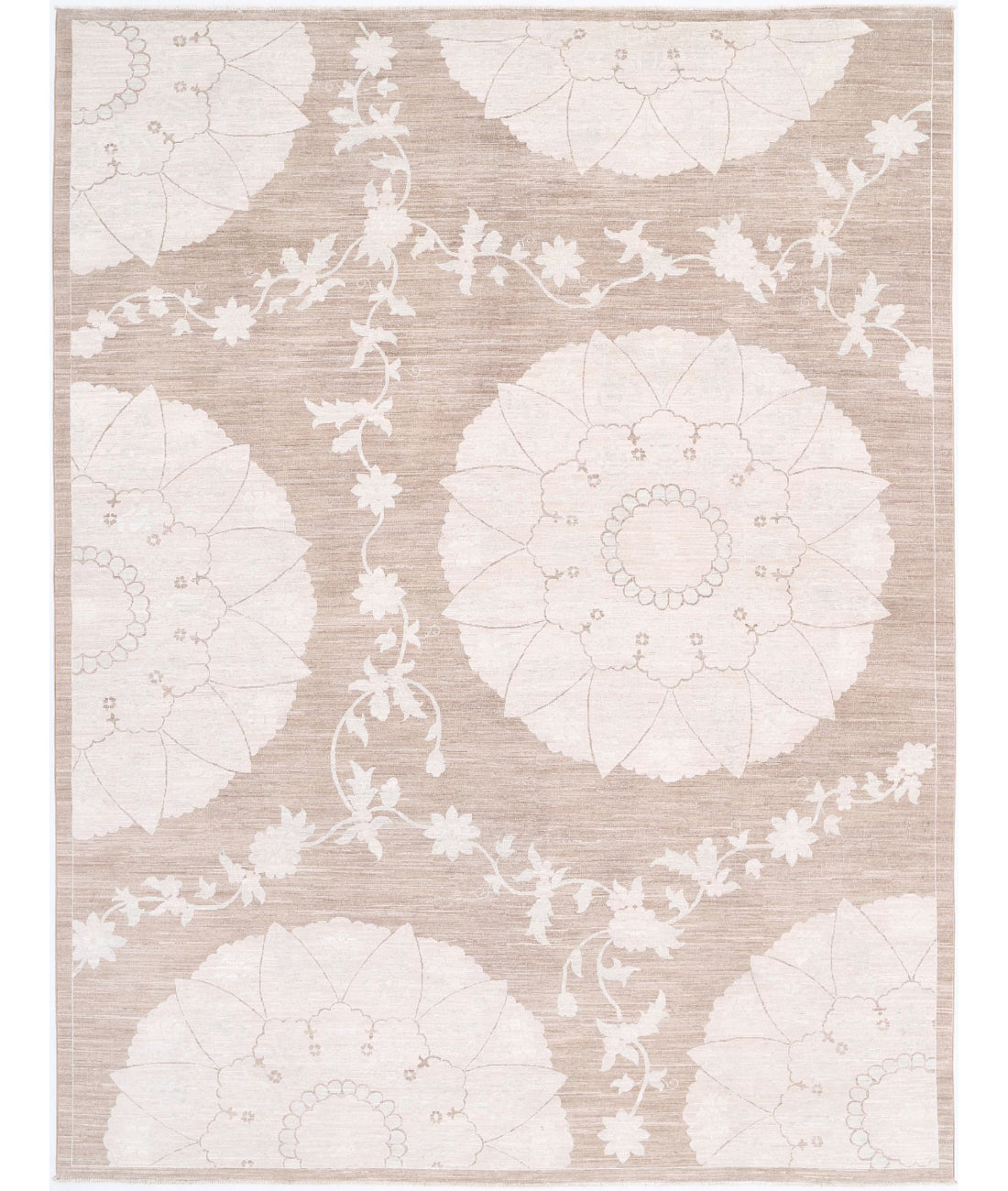 Hand Knotted Fine Serenity Wool Rug - 9'0'' x 11'11'' 9'0'' x 11'11'' (270 X 358) / Brown / Ivory