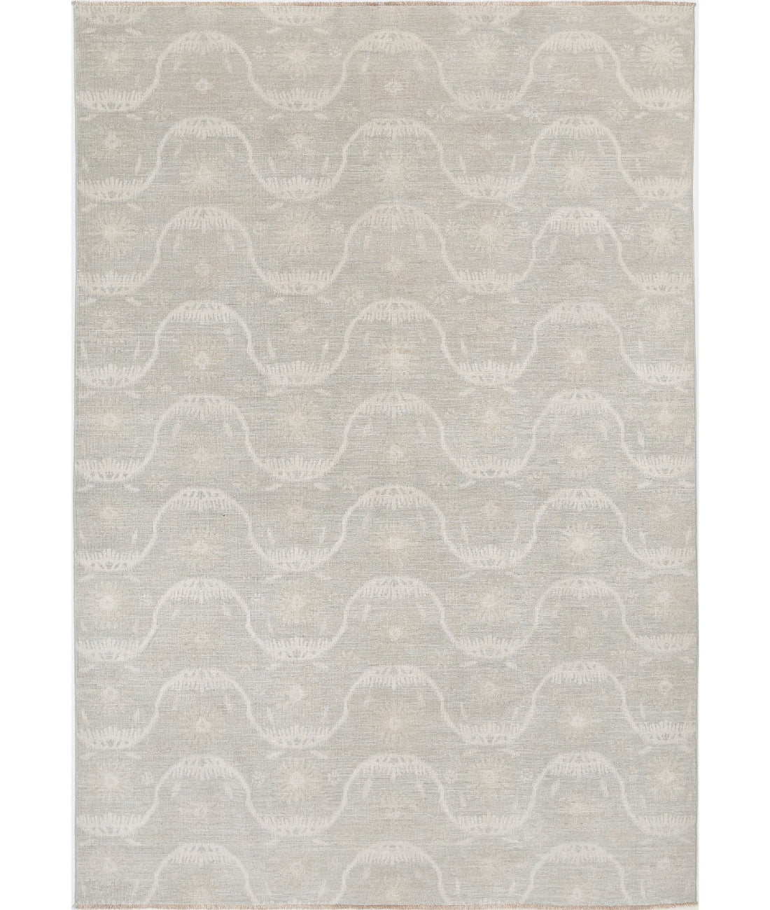 Hand Knotted Ikat Wool Rug - 6'3'' x 9'0'' 6'3'' x 9'0'' (188 X 270) / Ivory / Grey