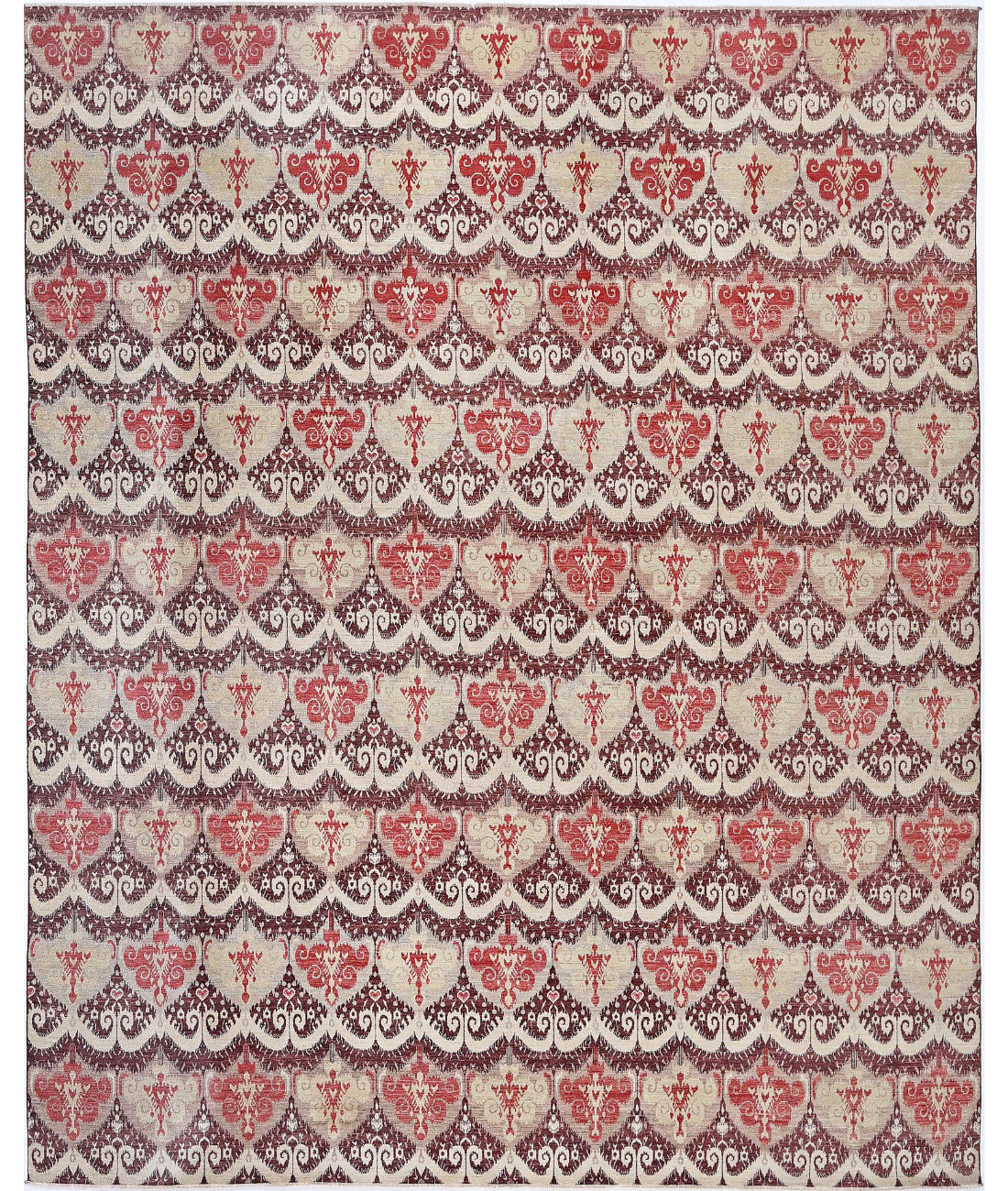 Hand Knotted Ikat Wool Rug - 11&#39;9&#39;&#39; x 14&#39;8&#39;&#39; 11&#39;9&#39;&#39; x 14&#39;8&#39;&#39; (353 X 440) / Brown / Ivory