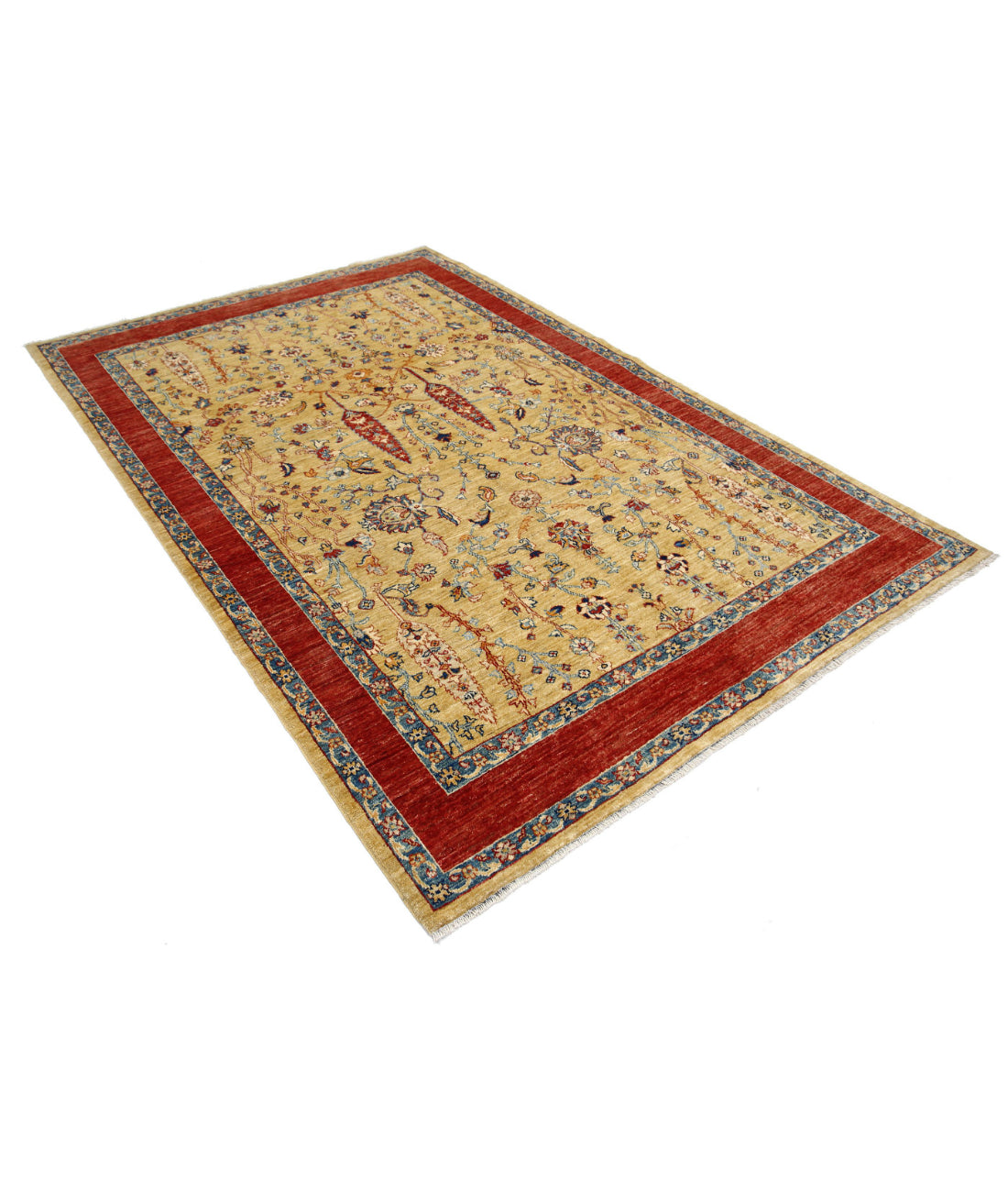 Hand Knotted Bakshaish Wool Rug - 5'6'' x 8'4'' 5'6'' x 8'4'' (165 X 250) / Gold / Red