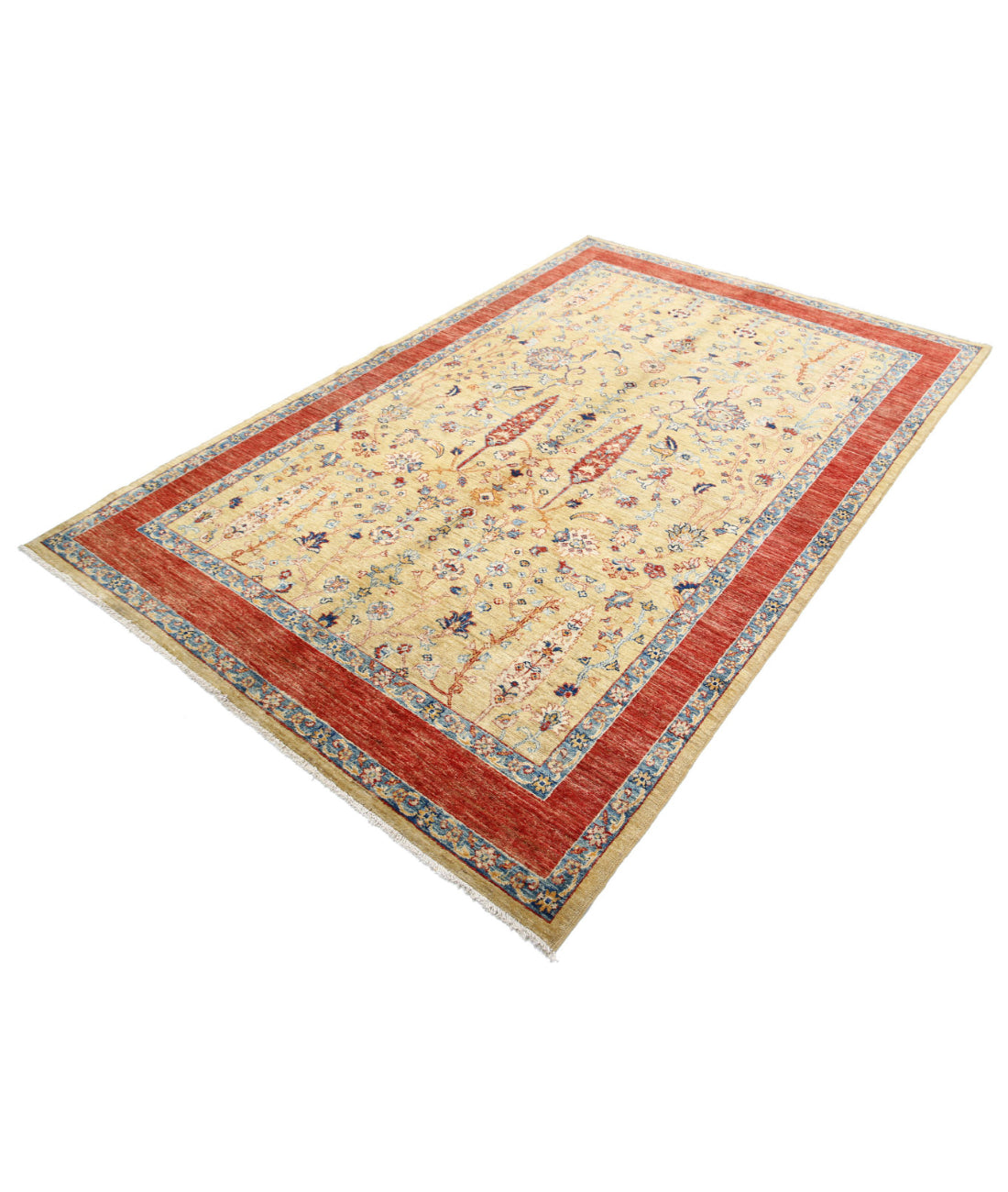 Hand Knotted Bakshaish Wool Rug - 5'6'' x 8'4'' 5'6'' x 8'4'' (165 X 250) / Gold / Red