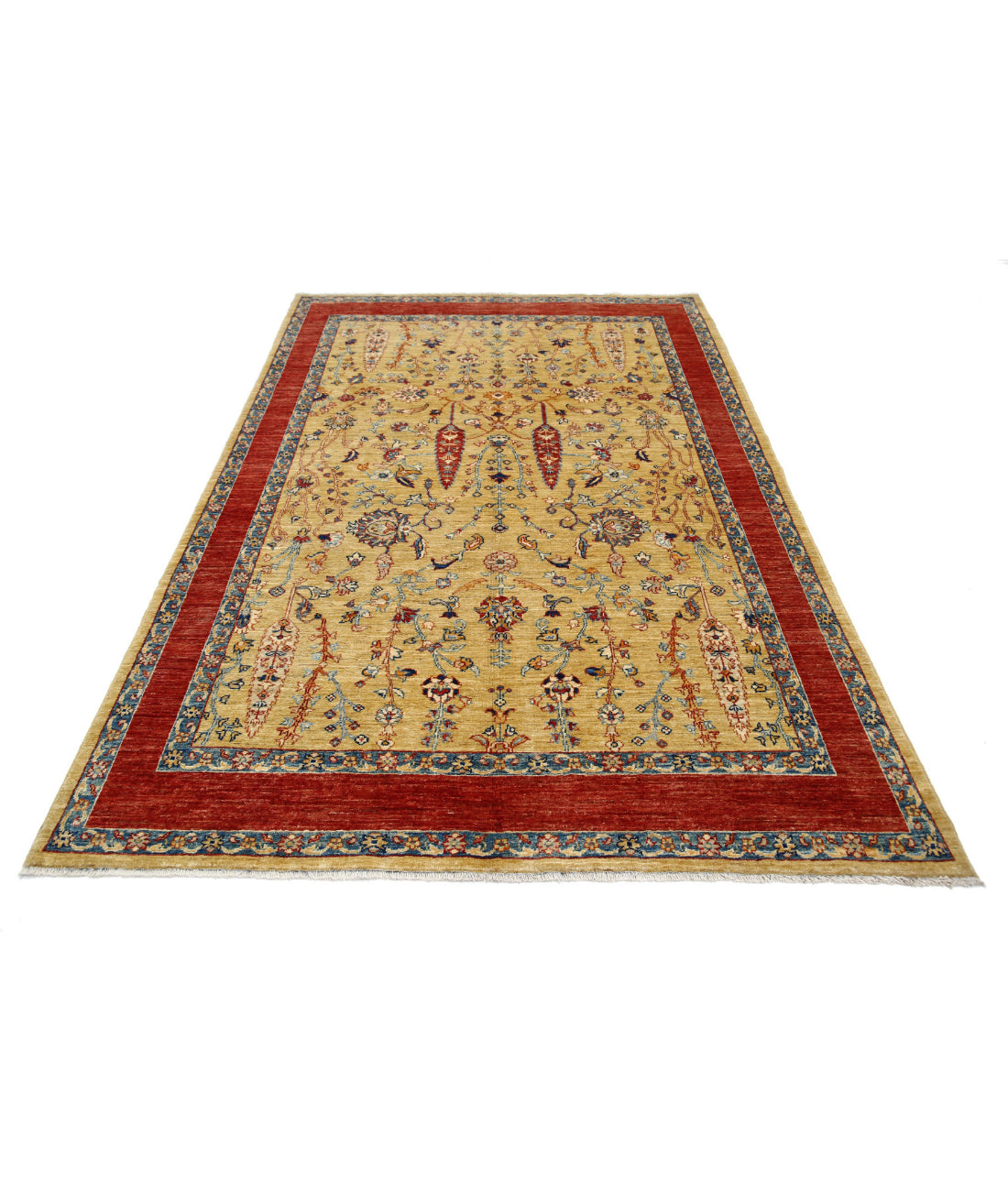 Hand Knotted Bakshaish Wool Rug - 5'6'' x 8'4'' 5'6'' x 8'4'' (165 X 250) / Gold / Red