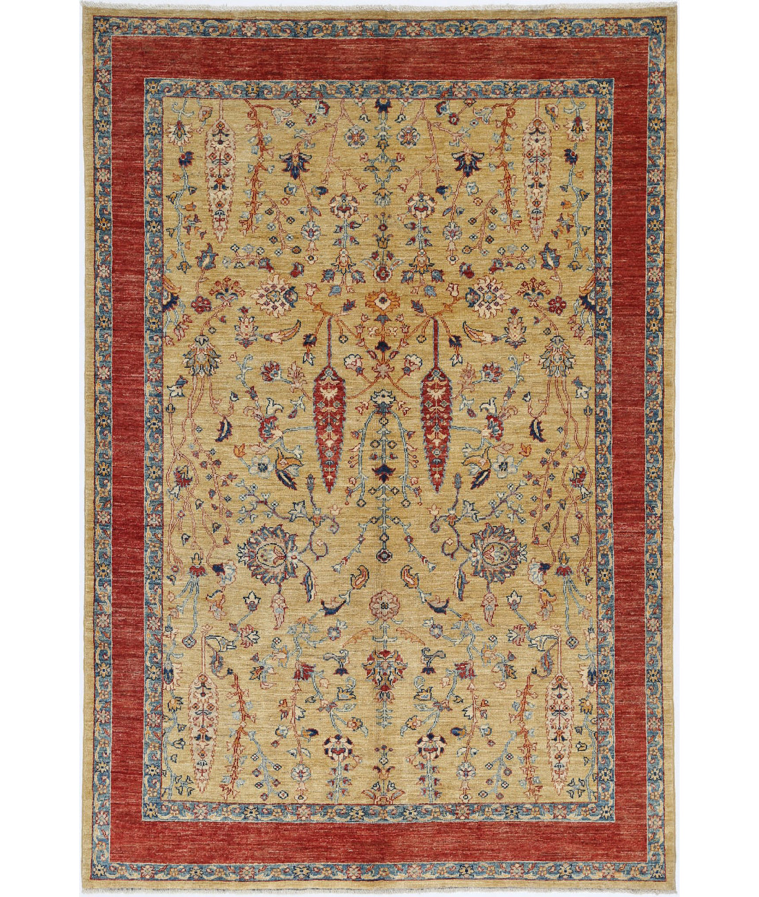 Hand Knotted Bakshaish Wool Rug - 5'6'' x 8'4'' 5'6'' x 8'4'' (165 X 250) / Gold / Red