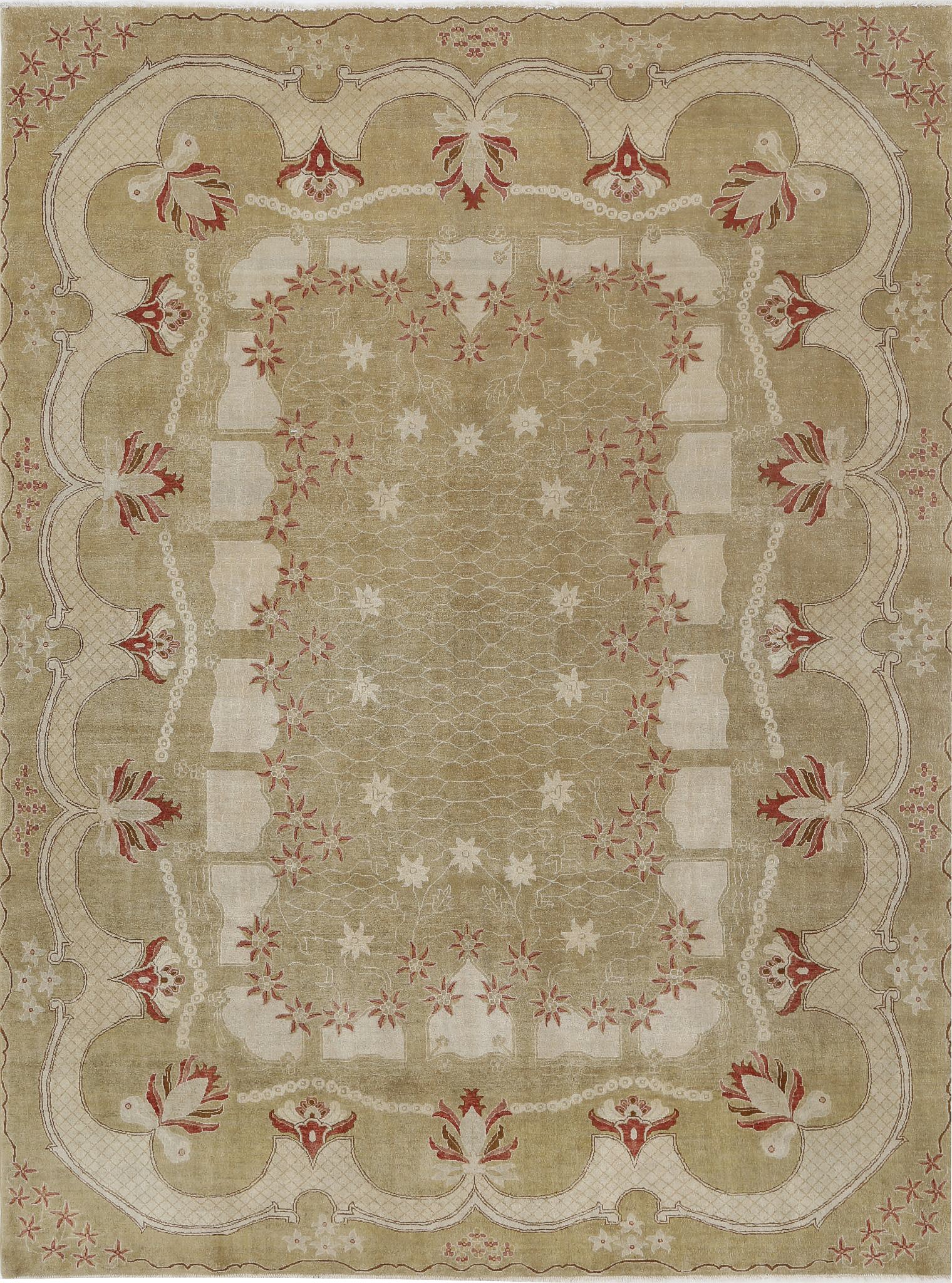 Hand Knotted Ziegler Wool Rug - 9'1'' x 12'1''
