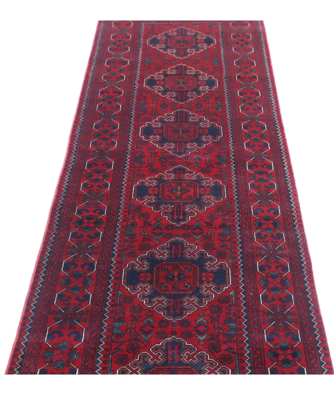Hand Knotted Afghan Khamyab Wool Rug - 2'6'' x 10'0''