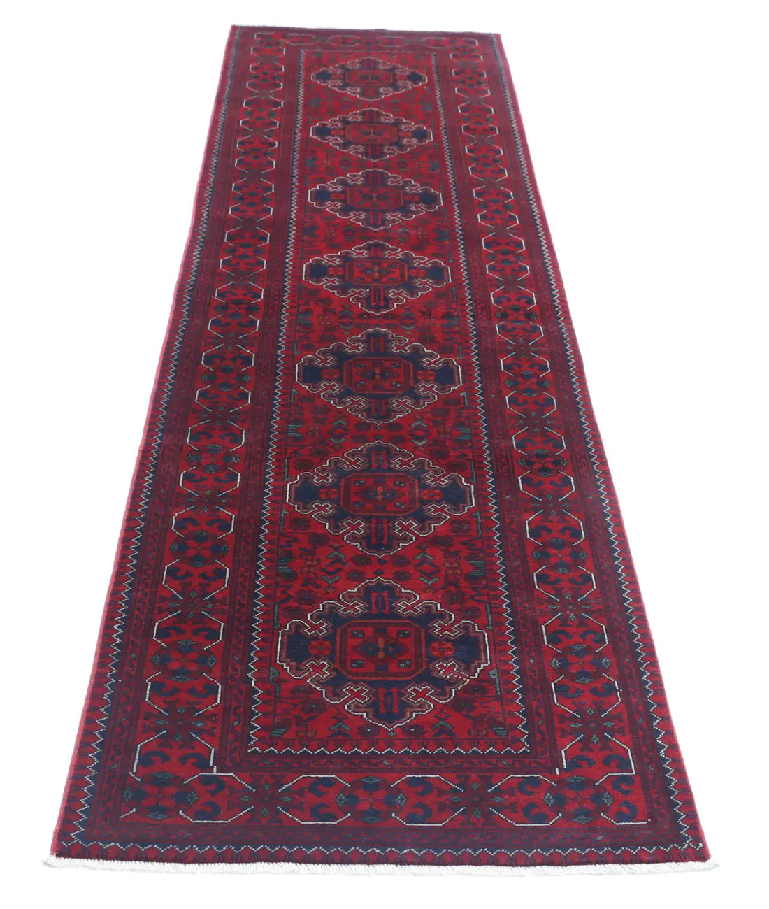 Hand Knotted Afghan Khamyab Wool Rug - 2'6'' x 10'0''