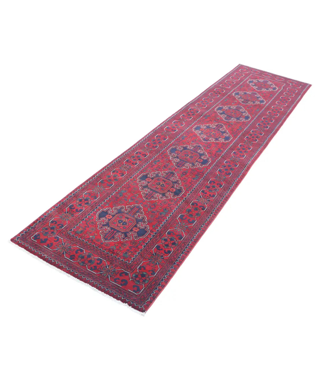 Hand Knotted Afghan Khamyab Wool Rug - 2'6'' x 10'0''