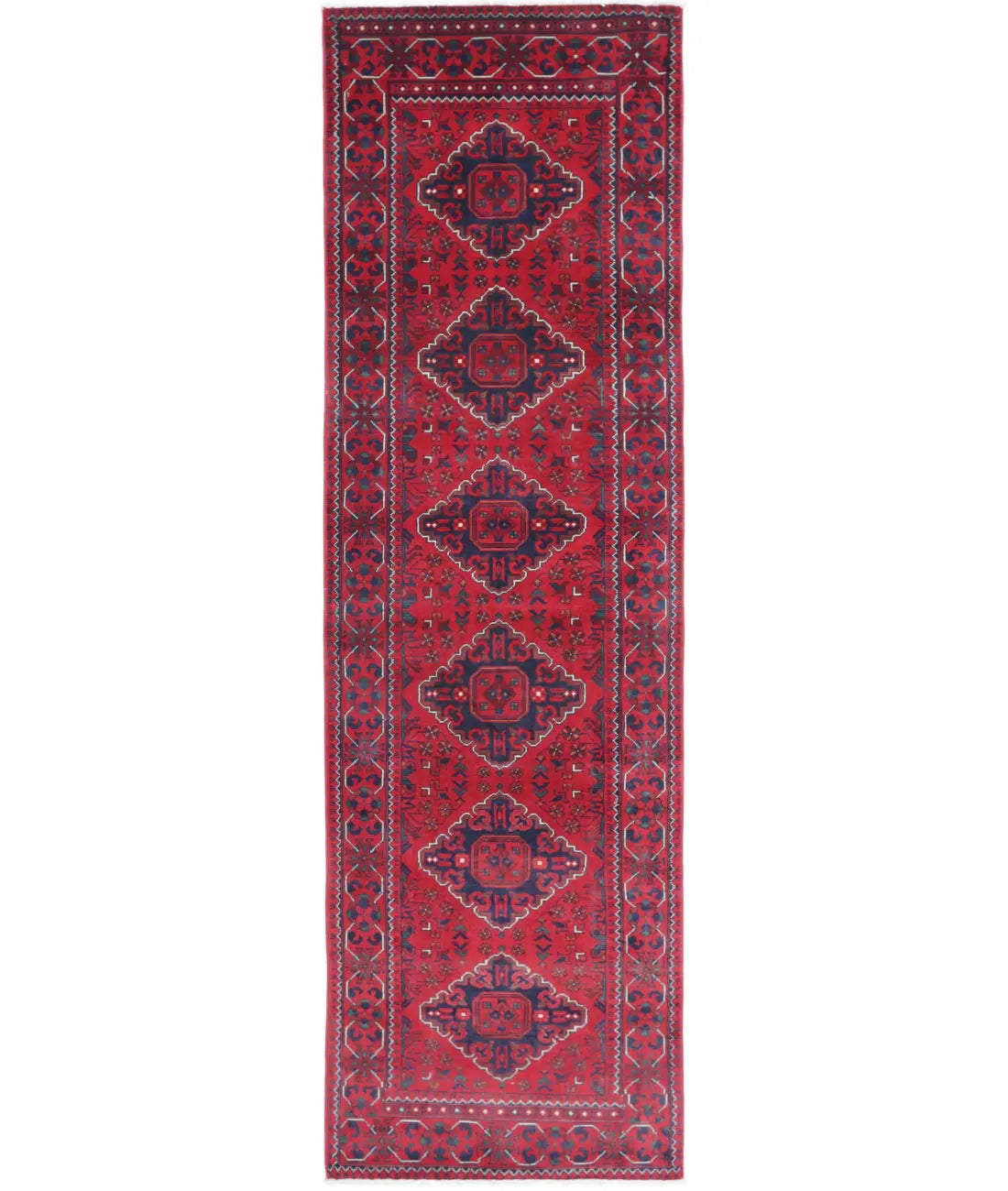 Hand Knotted Afghan Khamyab Wool Rug - 2'6'' x 9'0''