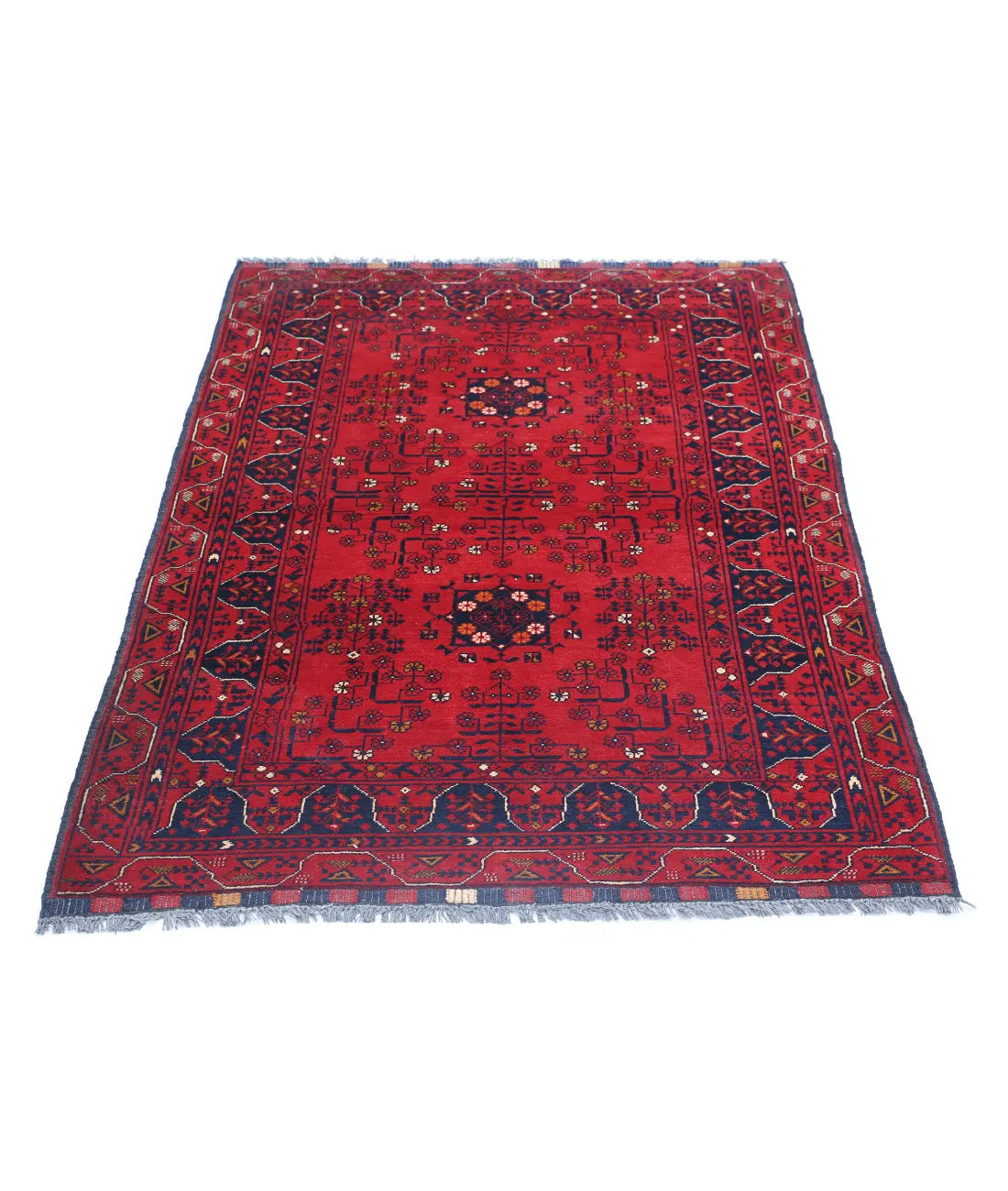 Hand Knotted Afghan Khamyab Wool Rug - 3'3'' x 4'9''
