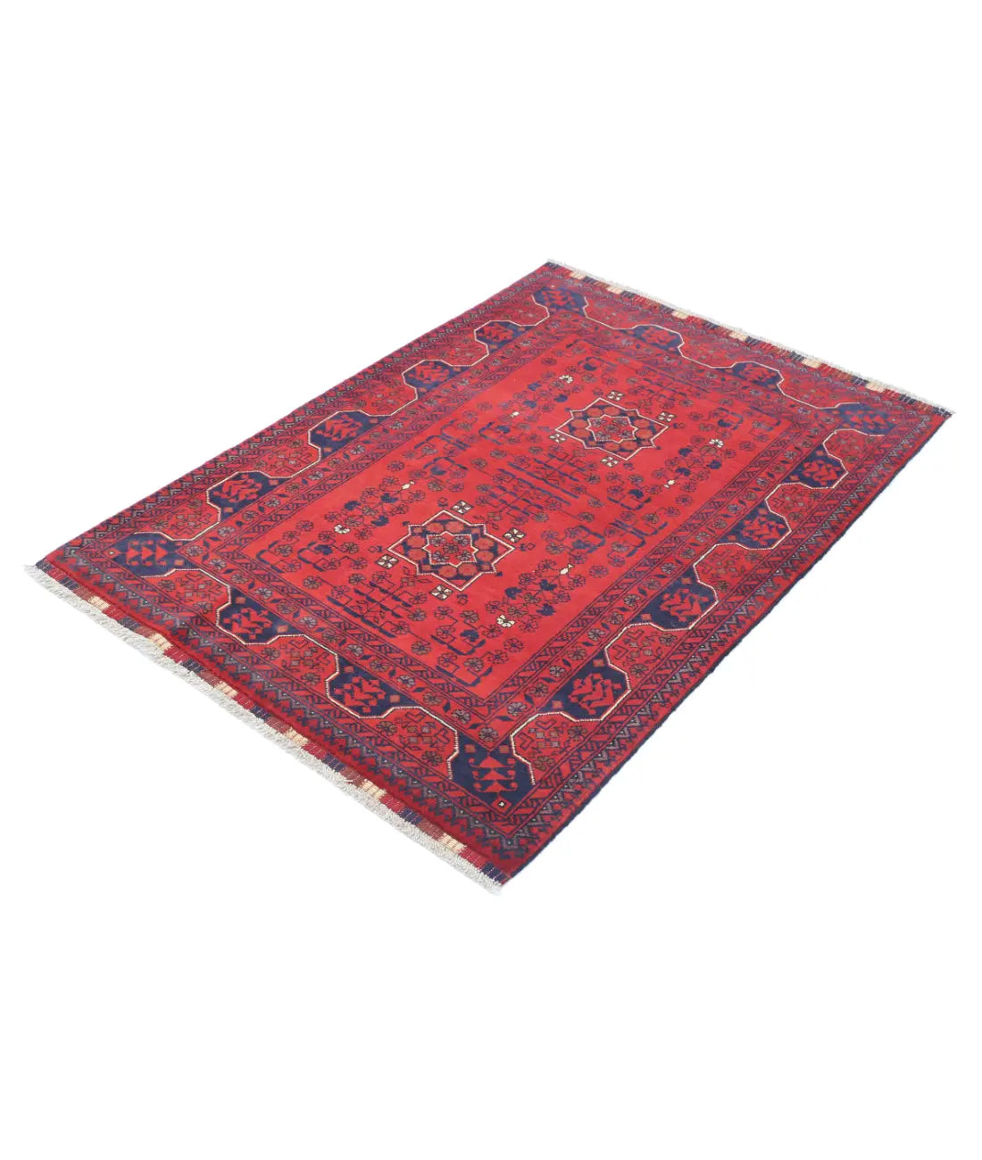 Hand Knotted Afghan Khamyab Wool Rug - 3'4'' x 4'8''