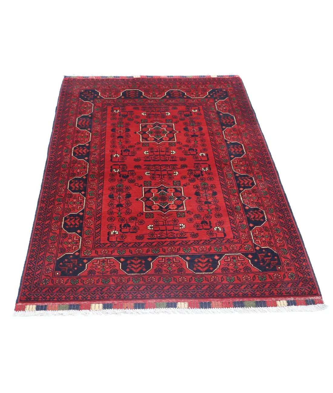 Hand Knotted Afghan Khamyab Wool Rug - 3'4'' x 4'9''