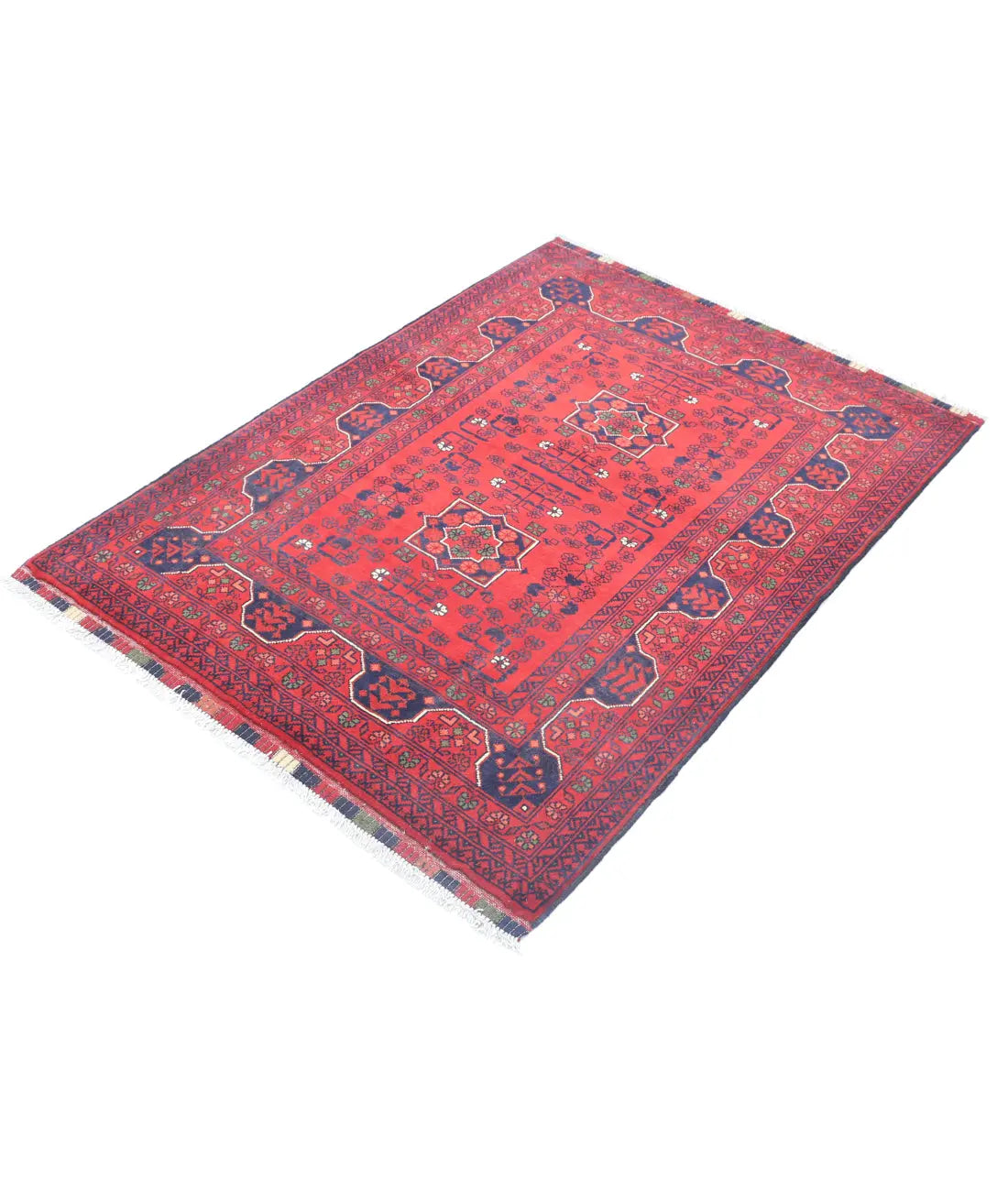 Hand Knotted Afghan Khamyab Wool Rug - 3'4'' x 4'9''