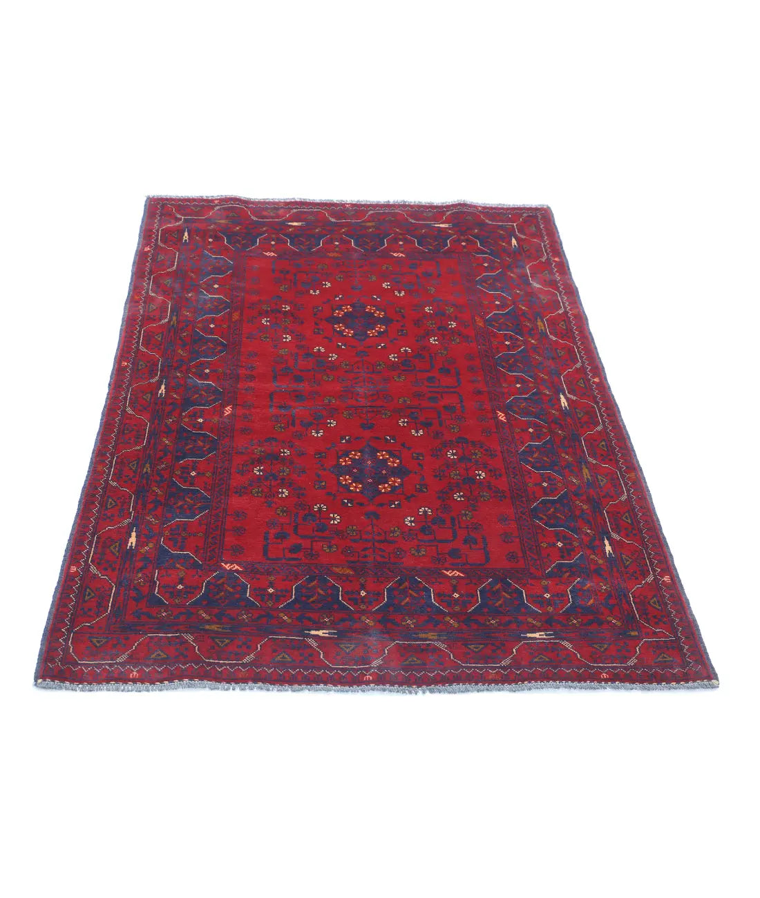 Hand Knotted Afghan Khamyab Wool Rug - 3'4'' x 4'9''