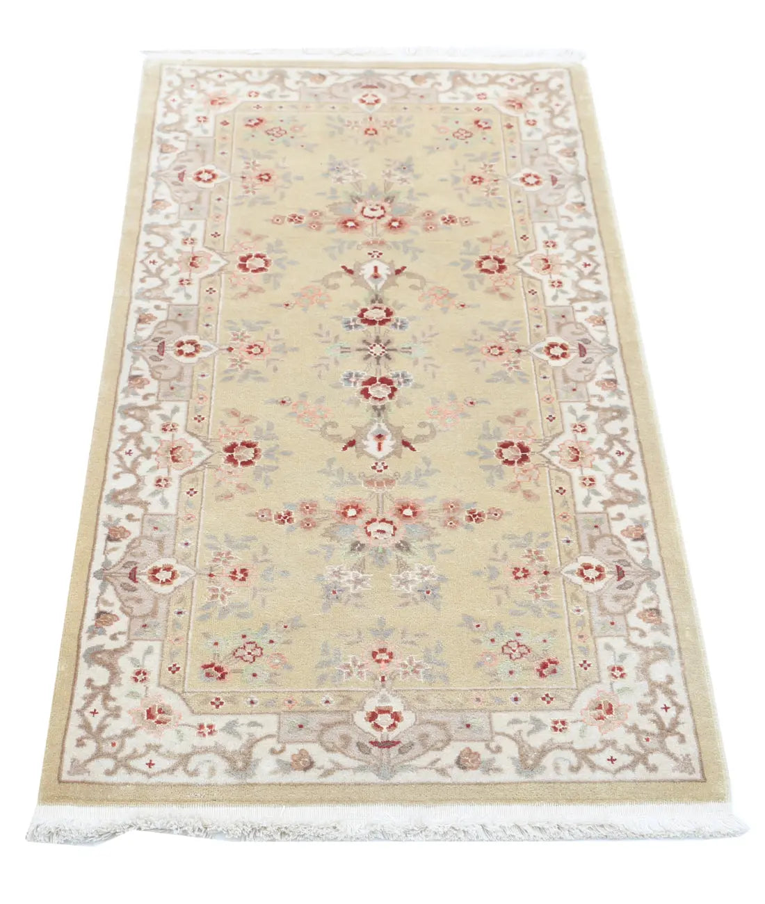 Hand Knotted Agra Kashan Wool Rug - 2'0'' x 4'2''