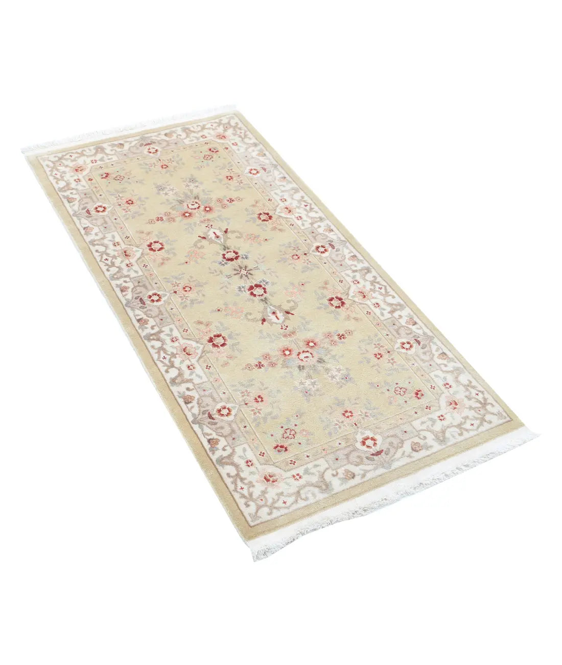 Hand Knotted Agra Kashan Wool Rug - 2'0'' x 4'2''