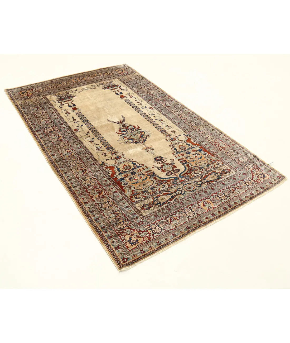Hand Knotted Antique Masterpiece Persian Haji Jalili Silk Rug - 4'2'' x 6'5'' - Arteverk Rugs Area rug