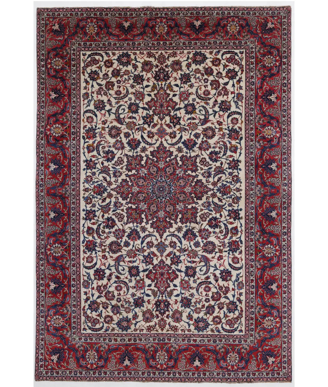 Hand Knotted Antique Masterpiece Persian Isfahan Wool Rug - 7&#39;4&#39;&#39; x 11&#39;1&#39;&#39; - Arteverk Rugs Area rug