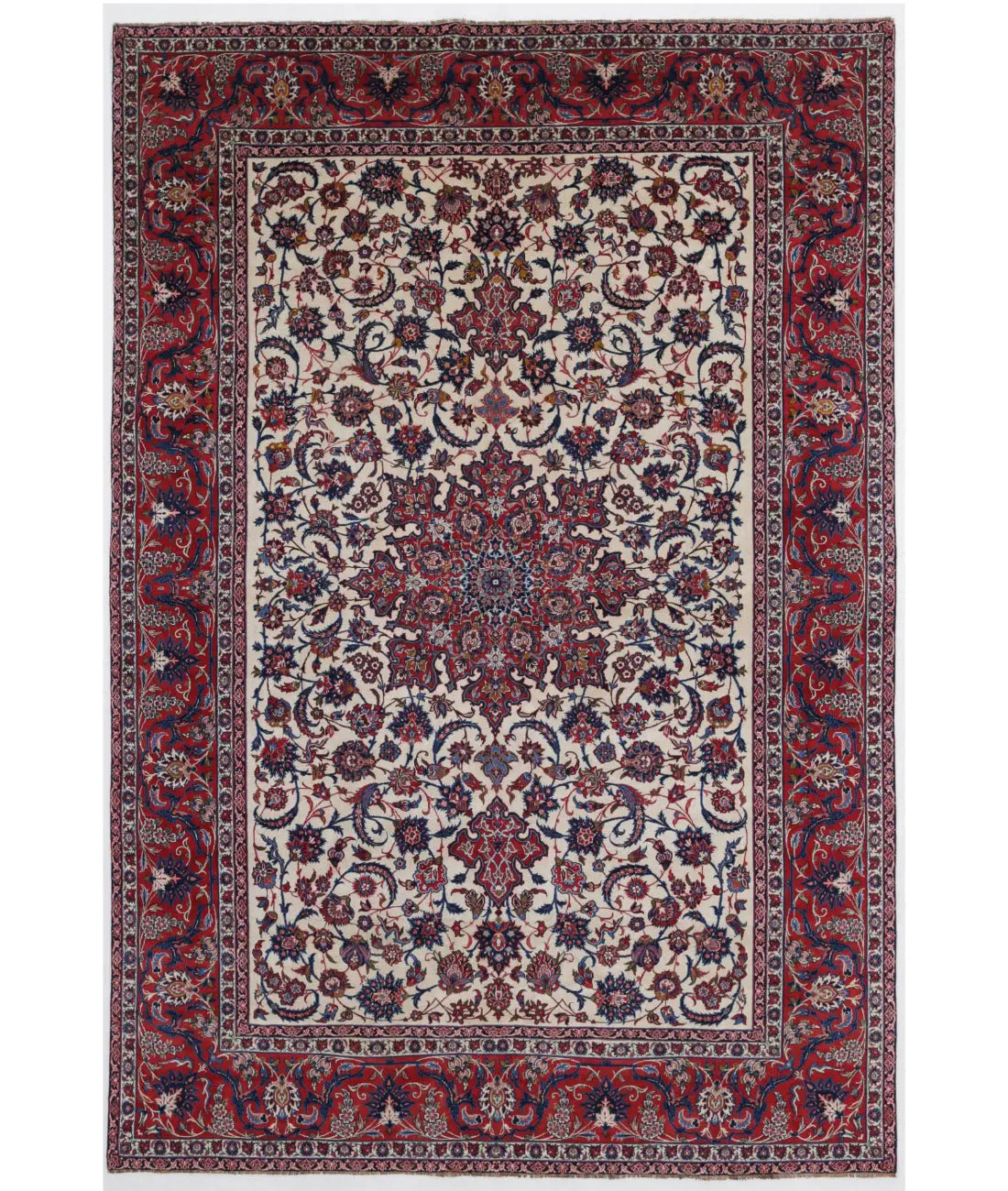 Hand Knotted Antique Masterpiece Oriental Isfahan Wool Rug - 7'4'' x 11'1''