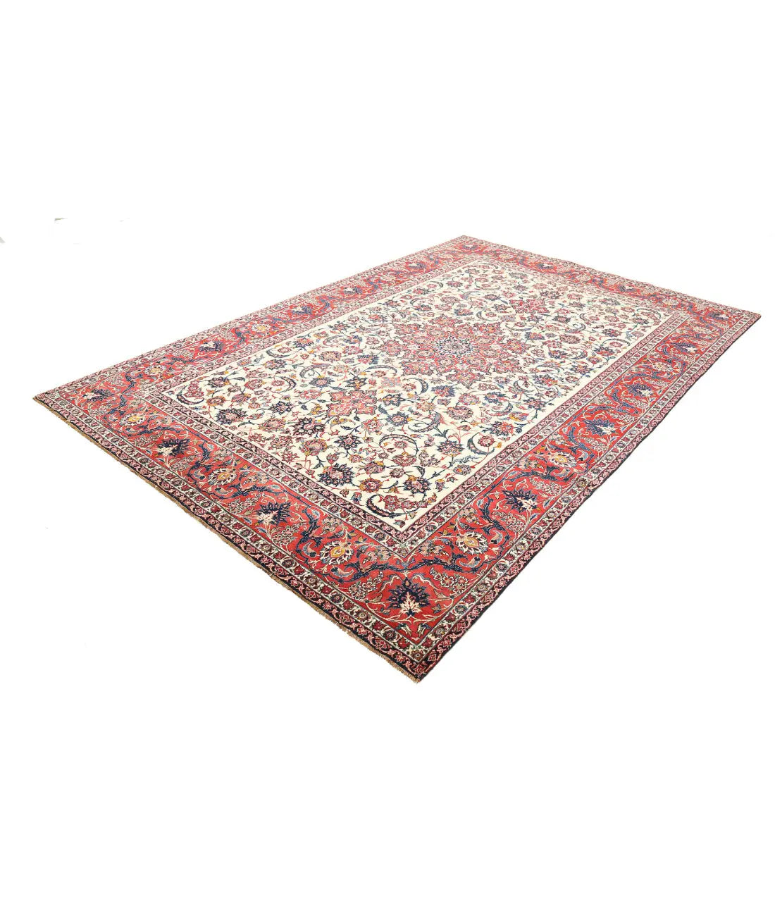 Hand Knotted Antique Masterpiece Persian Isfahan Wool Rug - 7'4'' x 11'1'' - Arteverk Rugs Area rug