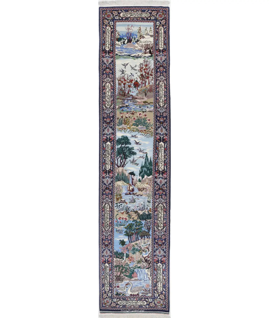 Alfombra persa de lana y seda de Isfahán, obra maestra antigua anudada a mano - 2'5'' x 11'3''