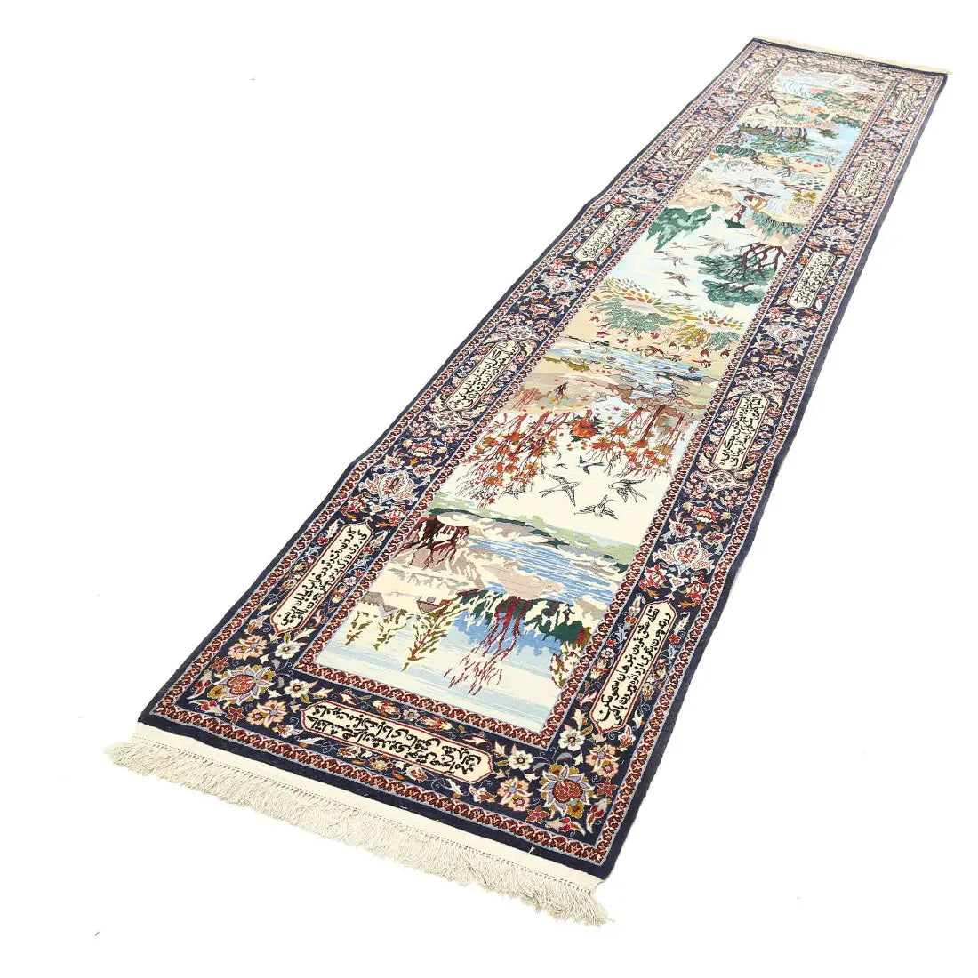 Alfombra persa de lana y seda de Isfahán, obra maestra antigua anudada a mano - 2'5'' x 11'3''