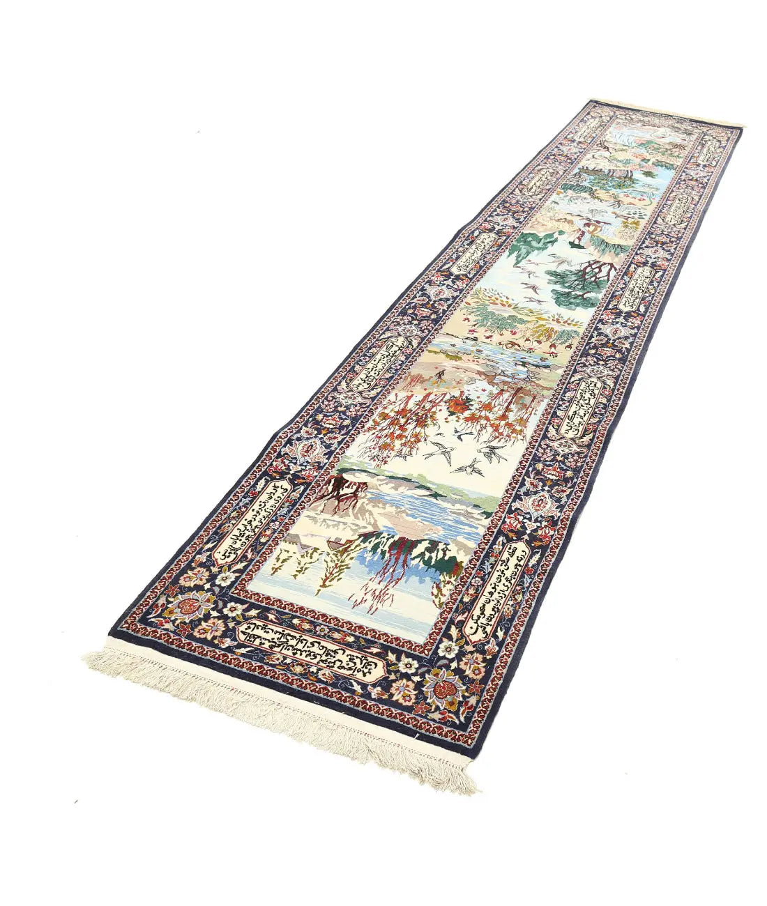 Alfombra persa de lana y seda de Isfahán, obra maestra antigua anudada a mano - 2'5'' x 11'3''