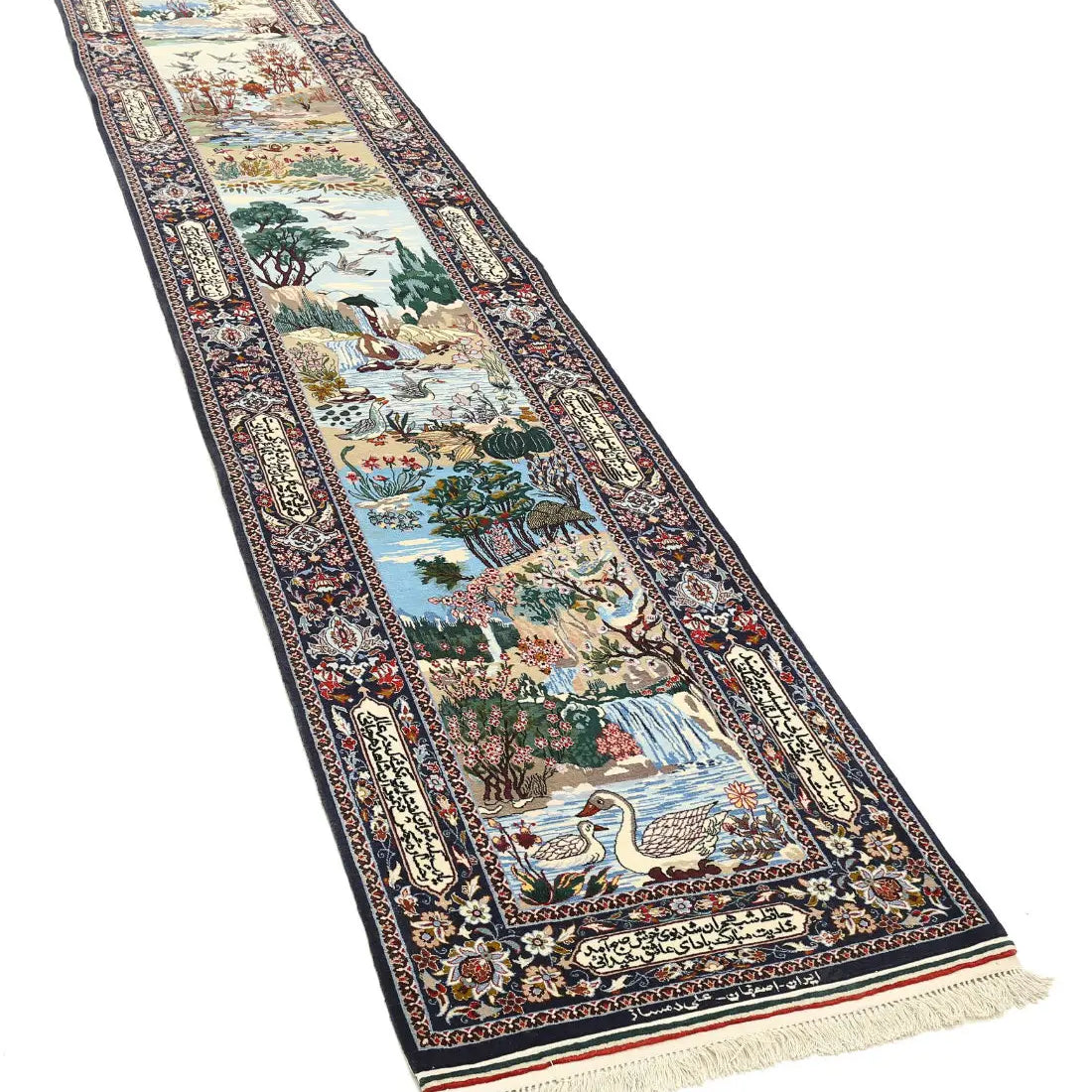 Alfombra persa de lana y seda de Isfahán, obra maestra antigua anudada a mano - 2'5'' x 11'3''