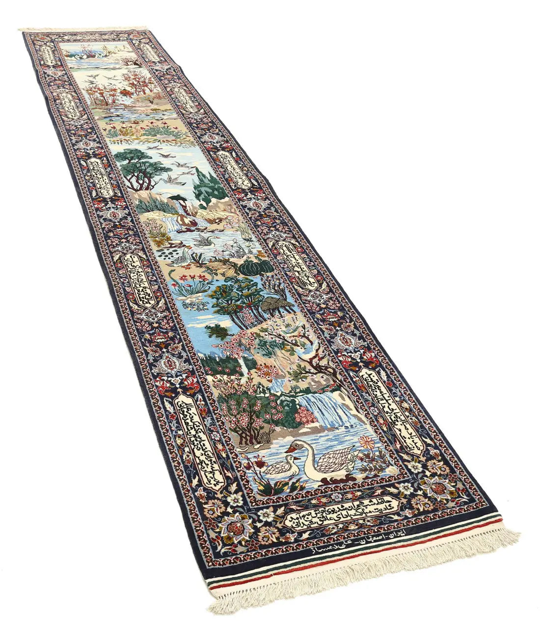 Alfombra persa de lana y seda de Isfahán, obra maestra antigua anudada a mano - 2'5'' x 11'3''