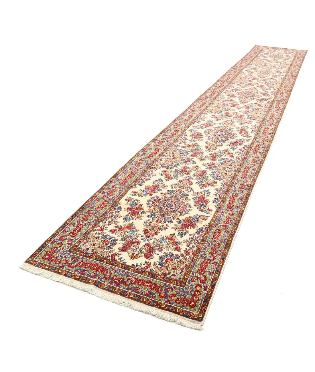 Hand Knotted Antique Masterpiece Persian Kerman Wool Rug - 3'5'' x 21'1'' - Arteverk Rugs Area rug