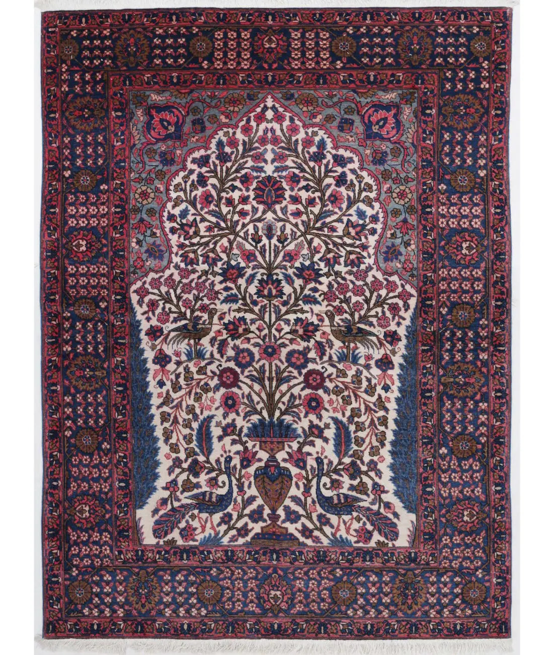 Hand Knotted Antique Masterpiece Oriental Kerman Wool Rug - 4'5'' x 6'1''
