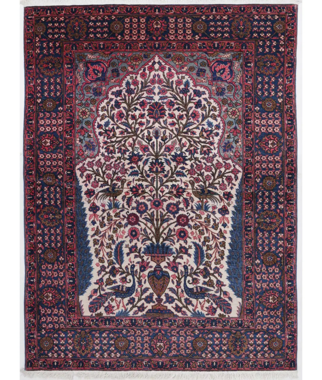 Hand Knotted Antique Masterpiece Persian Kerman Wool Rug - 4'5'' x 6'1'' - Arteverk Rugs Area rug