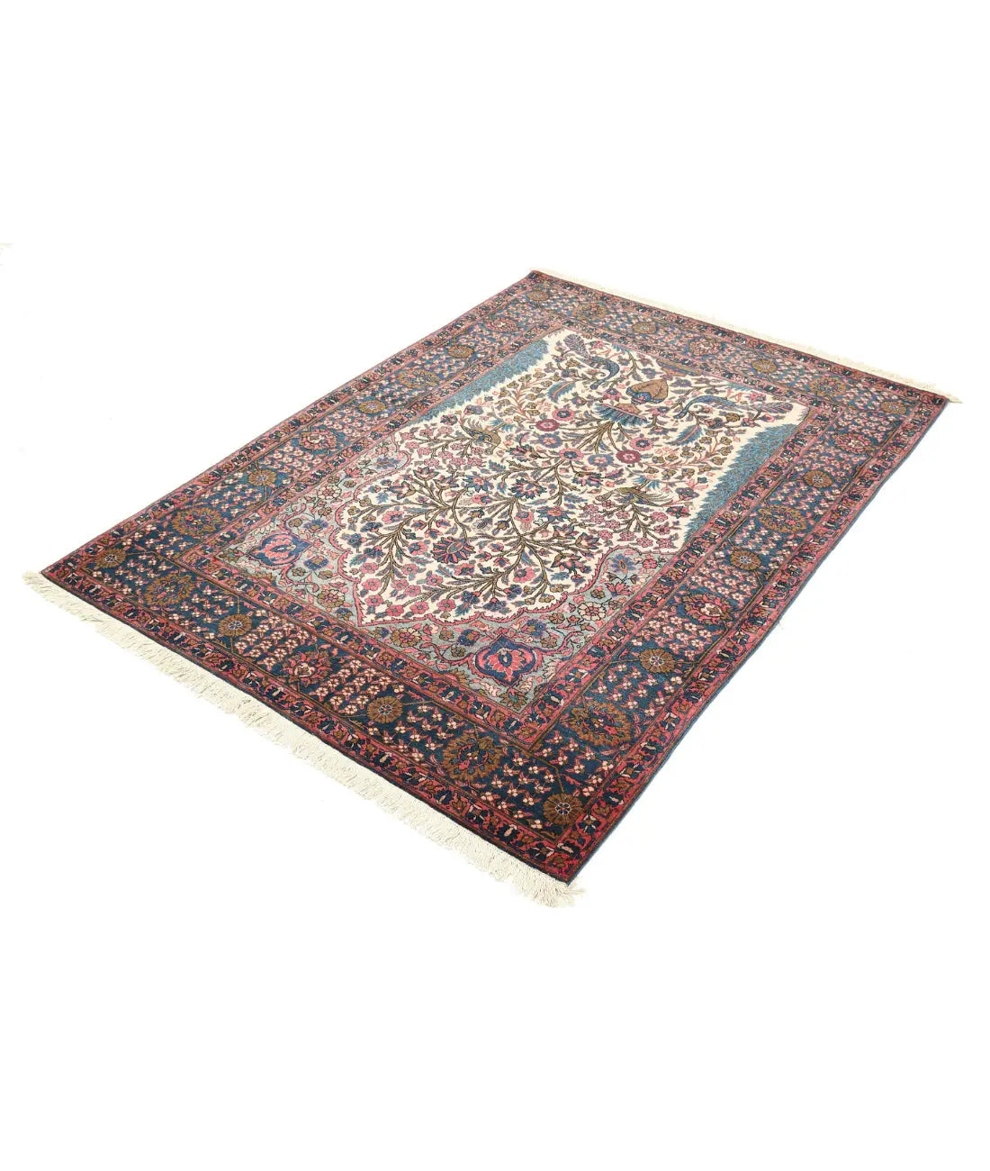 Hand Knotted Antique Masterpiece Persian Kerman Wool Rug - 4'5'' x 6'1'' - Arteverk Rugs Area rug