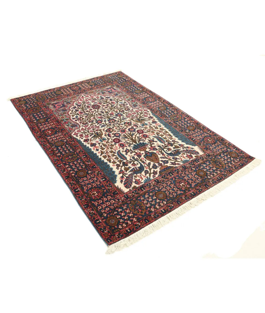 Hand Knotted Antique Masterpiece Persian Kerman Wool Rug - 4'5'' x 6'1'' - Arteverk Rugs Area rug