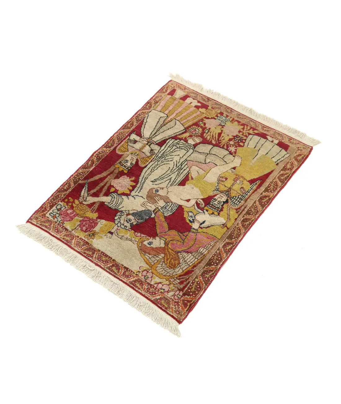 Hand Knotted Antique Masterpiece Persian Tabriz Fine Wool Rug - 1'10'' x 2'6'' - Arteverk Rugs Area rug