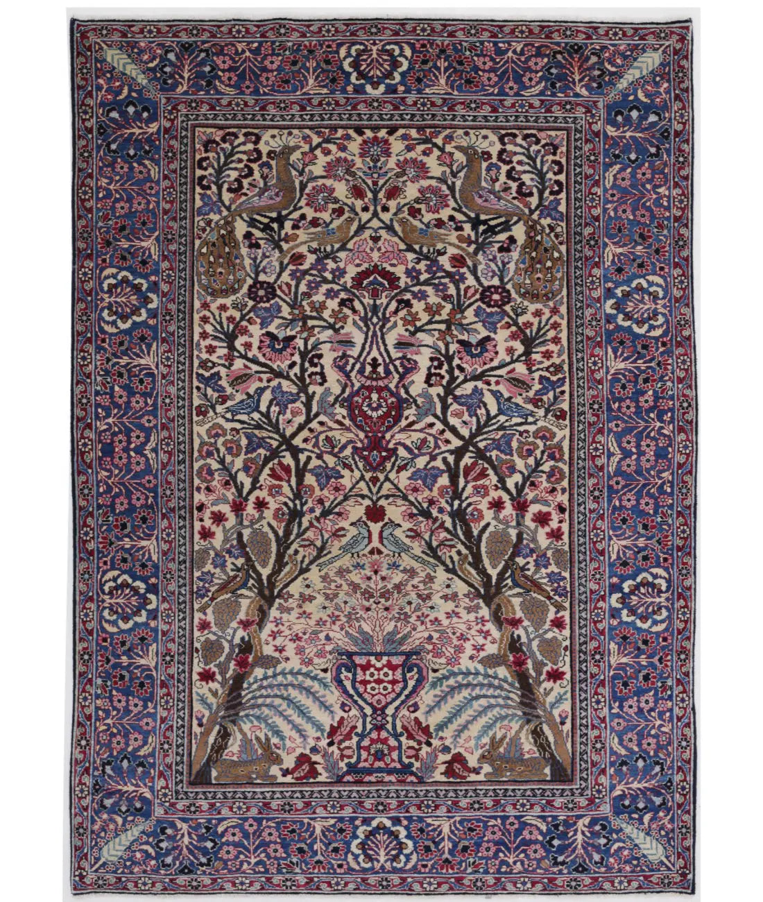 Hand Knotted Antique Masterpiece Persian Tabriz Fine Wool Rug - 4&#39;2&#39;&#39; x 6&#39;1&#39;&#39; - Arteverk Rugs Area rug