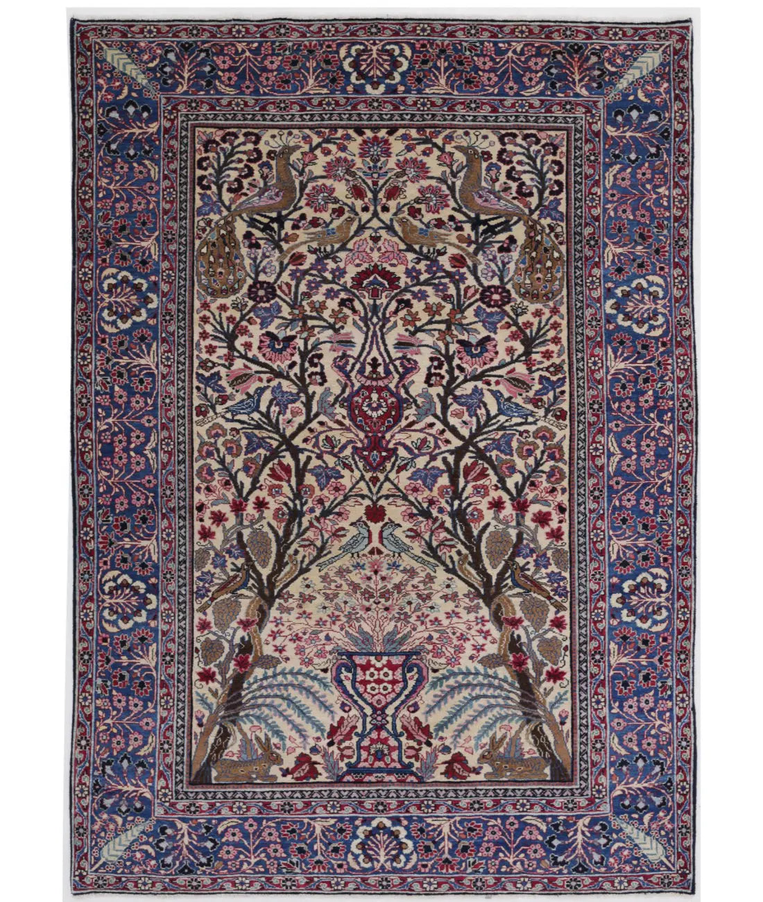 Hand Knotted Antique Masterpiece Oriental Tabriz Fine Wool Rug - 4'2'' x 6'1''