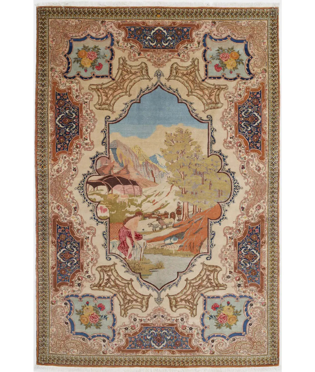 Hand Knotted Antique Masterpiece Persian Tabriz Wool Rug - 5&#39;10&#39;&#39; x 8&#39;9&#39;&#39; - Arteverk Rugs Area rug