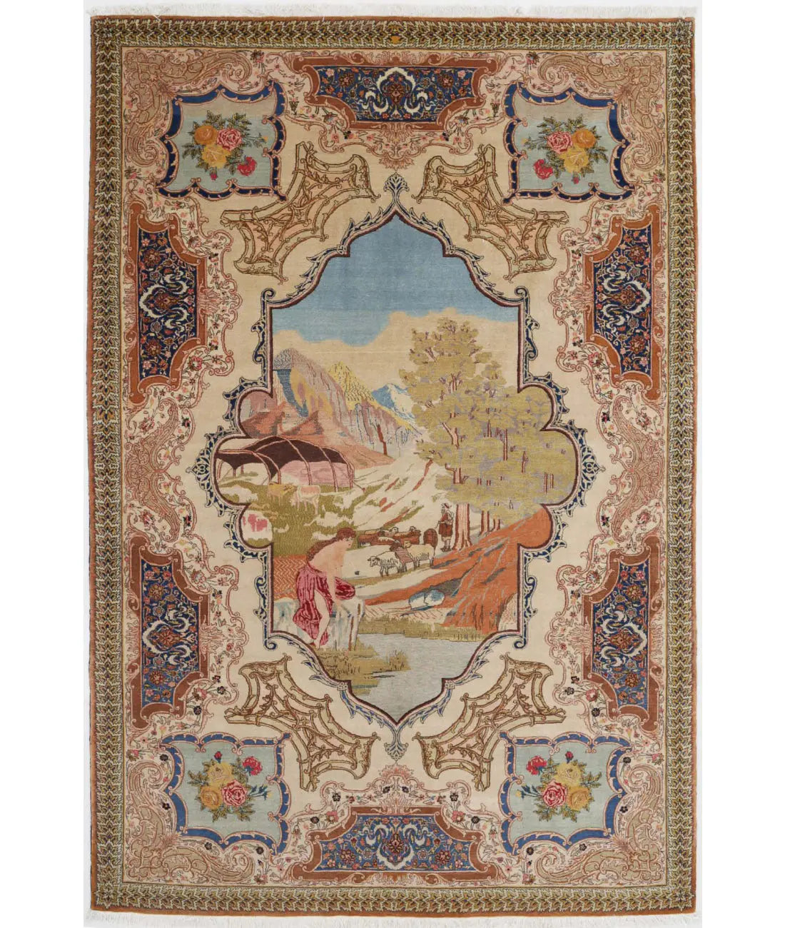 Hand Knotted Antique Masterpiece Oriental Tabriz Wool Rug - 5'10'' x 8'9''