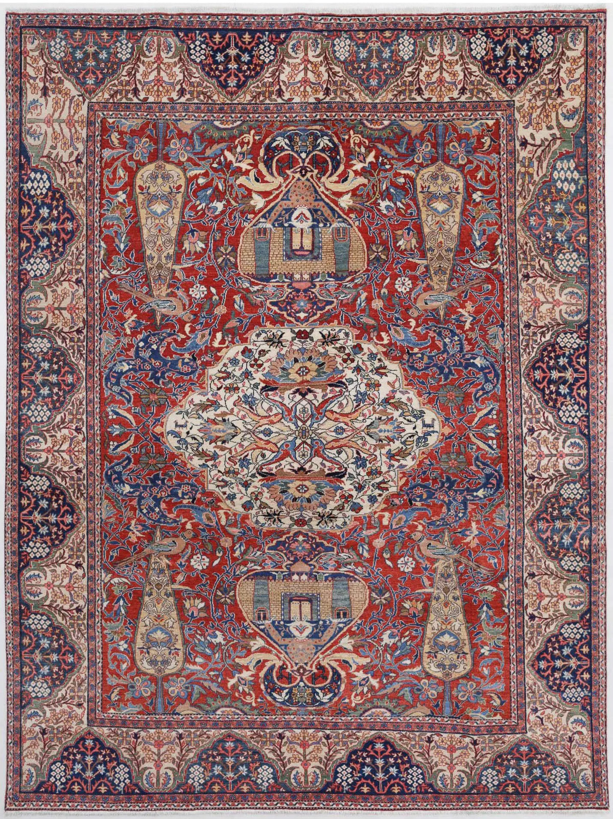 Hand Knotted Antique Masterpiece Persian Tehran Wool Rug - 7&#39;10&#39;&#39; x 10&#39;10&#39;&#39; - Arteverk Rugs Area rug