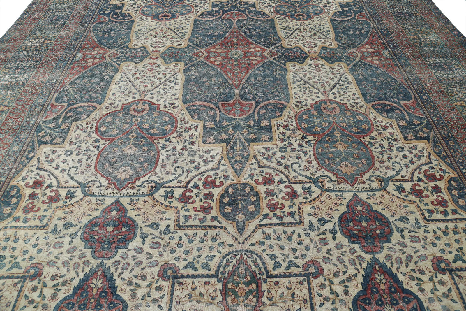 Hand Knotted Antique Masterpiece Oriental Yazd Wool Rug - 11'8'' x 18'4''
