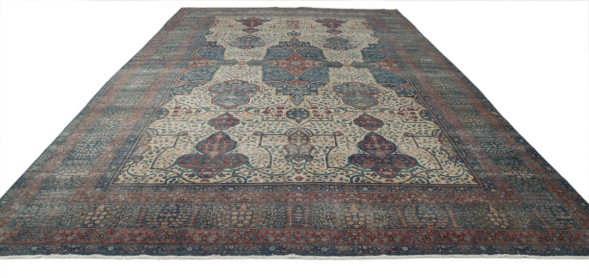 Hand Knotted Antique Masterpiece Persian Yazd Wool Rug - 11'8'' x 18'4'' - Arteverk Rugs Area rug