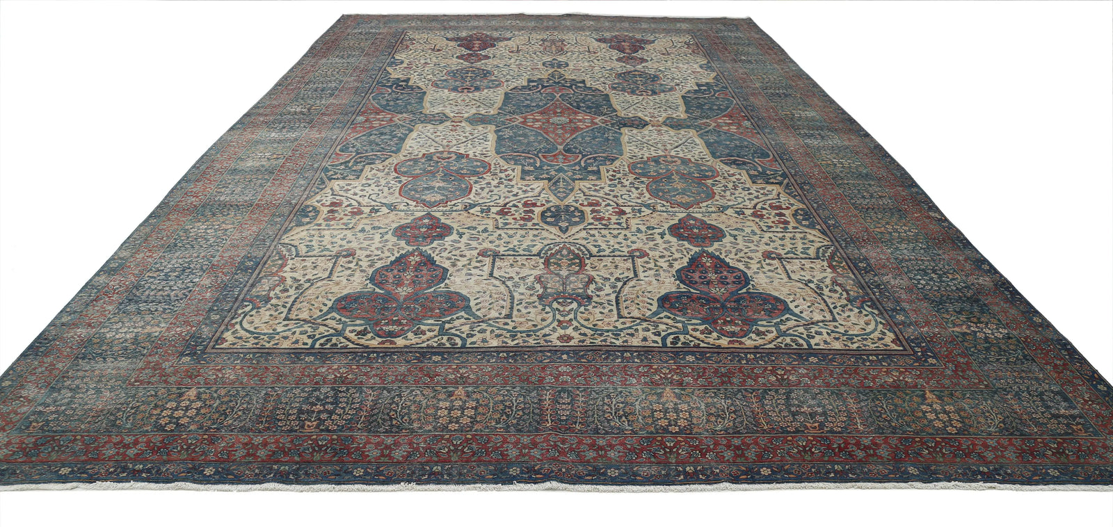 Hand Knotted Antique Masterpiece Persian Yazd Wool Rug - 11'8'' x 18'4'' - Arteverk Rugs Area rug