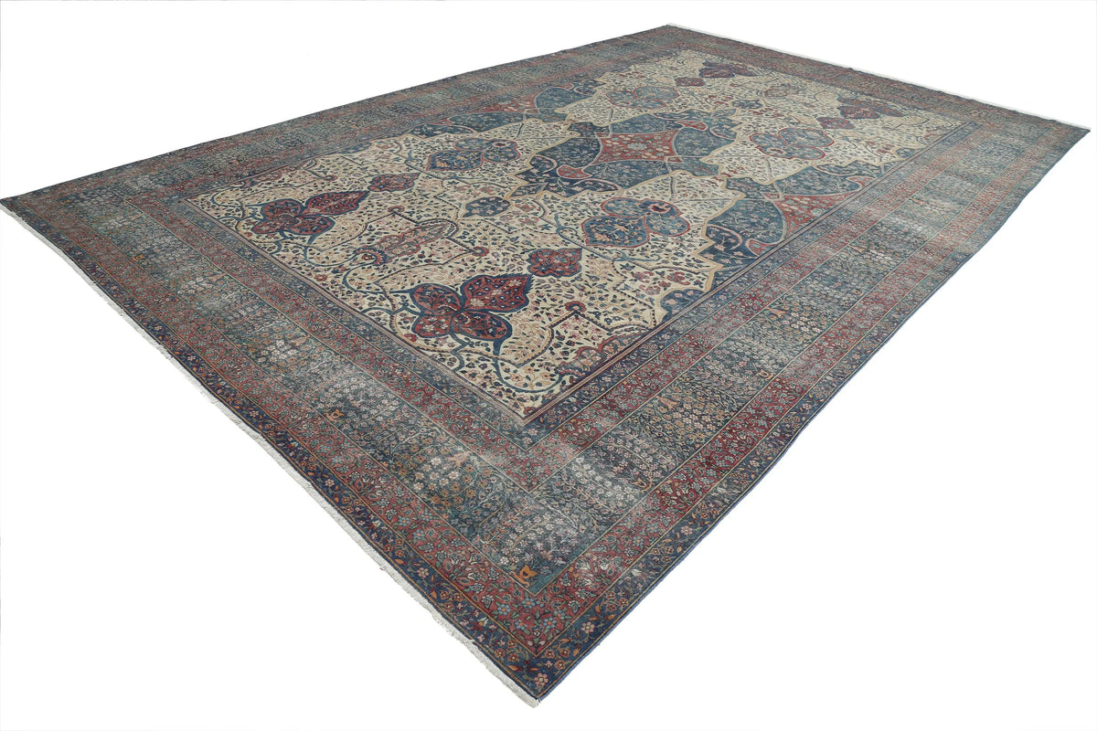 Hand Knotted Antique Masterpiece Persian Yazd Wool Rug - 11'8'' x 18'4'' - Arteverk Rugs Area rug